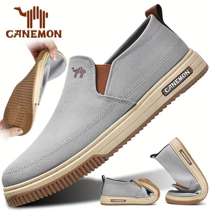 CANEMON Men's Slip-On Canvas Sneakers - Breathable, Non-Slip Soft Sole Casual Shoes with Striped Design, Comfortable All-Season Wear for Outdoor & Everyday Use
