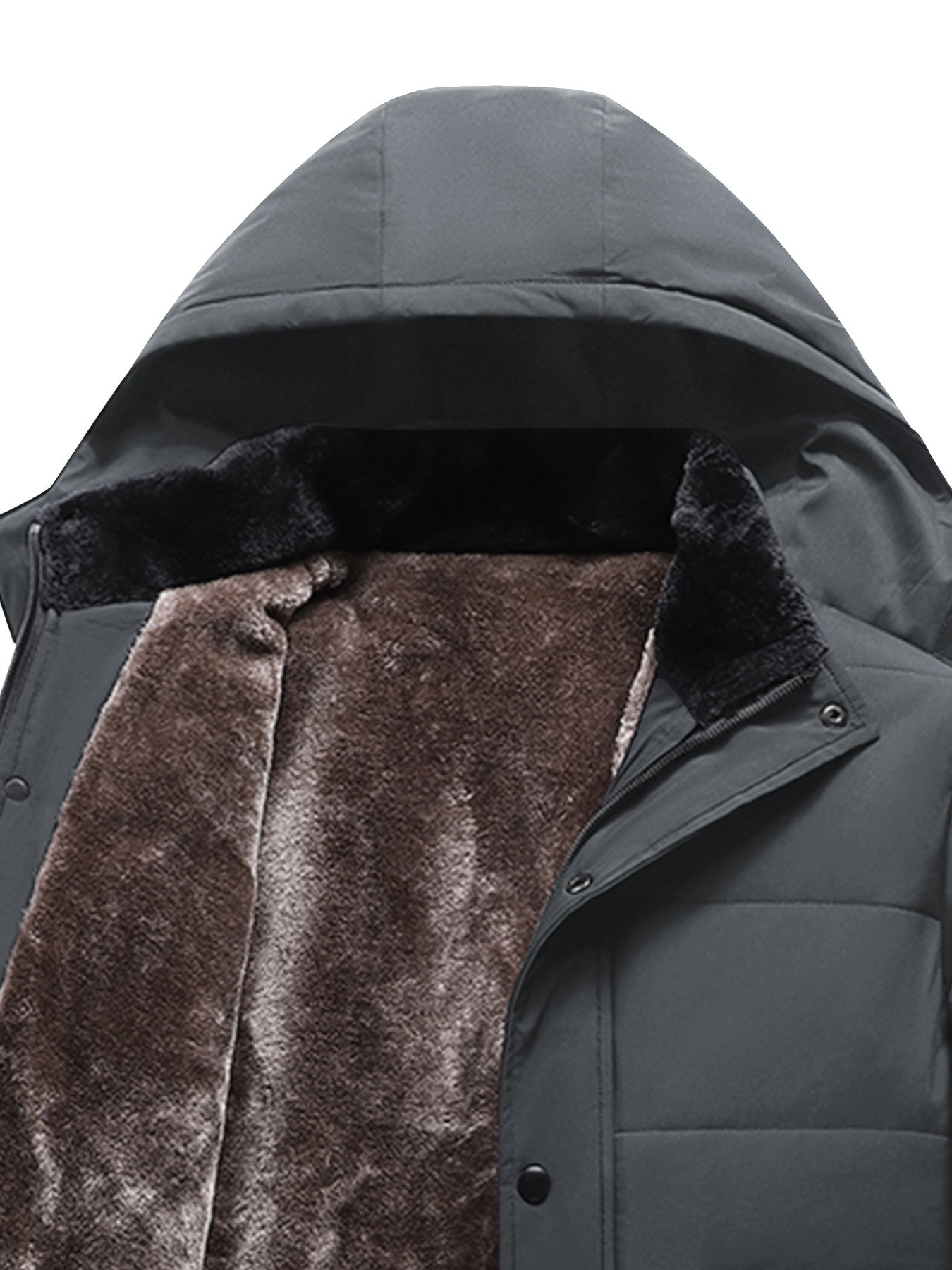 Men's Heavy-Duty Winter Hooded Jacket with Fur-Like Collar & Pockets - Navy Blue/Brown Coat, Golden-Tone Zipper Closure, -Filled Casual Outerwear for Cold Weather (Hand Wash/Dry Clean)