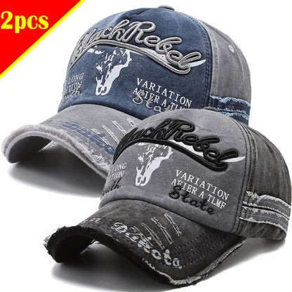 2pcs Vintage Embroidered Baseball Caps for Men and Women
