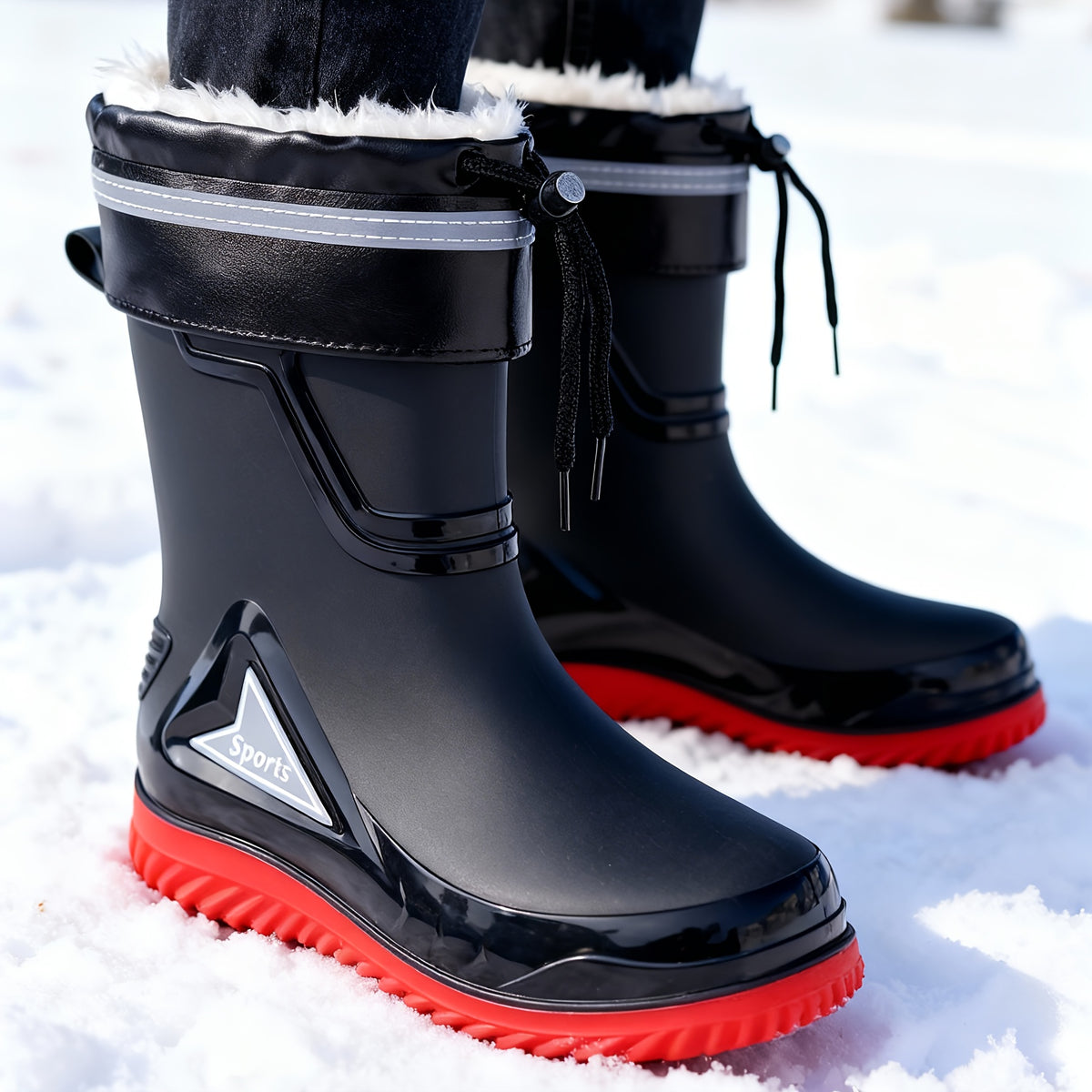 Men's Durable Rubber Rain Boots with Non-Slip Sole and Elastic Closure
