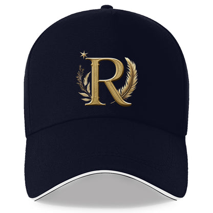 Lightweight Adjustable Baseball Cap with Golden Letter R and Wheat Ear