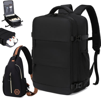 Airline-Approved 38.1cm Laptop Travel Backpack for Women, Light Blue Polyester with Adjustable Straps, Shoe Compartment & USB Charging Port - Ideal for School & Work Trips, Laptop Bag