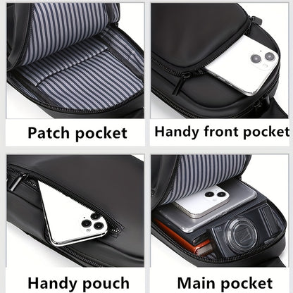 Men'S Casual Chest Bag, Faux Leather, Single Shoulder Bag, Zipper Closure, Uncharged, with Sewing Thread, Non-textile Weaving Method, No Printing, 100cm Shoulder Strap Length, for Daily Commute