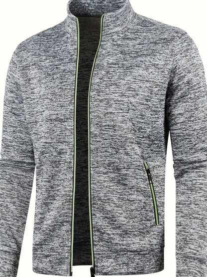 Elegant Mid Stretch Cardigan, Men's Casual Full Zip Up Cardigan Sweater Coat For Fall Winter
