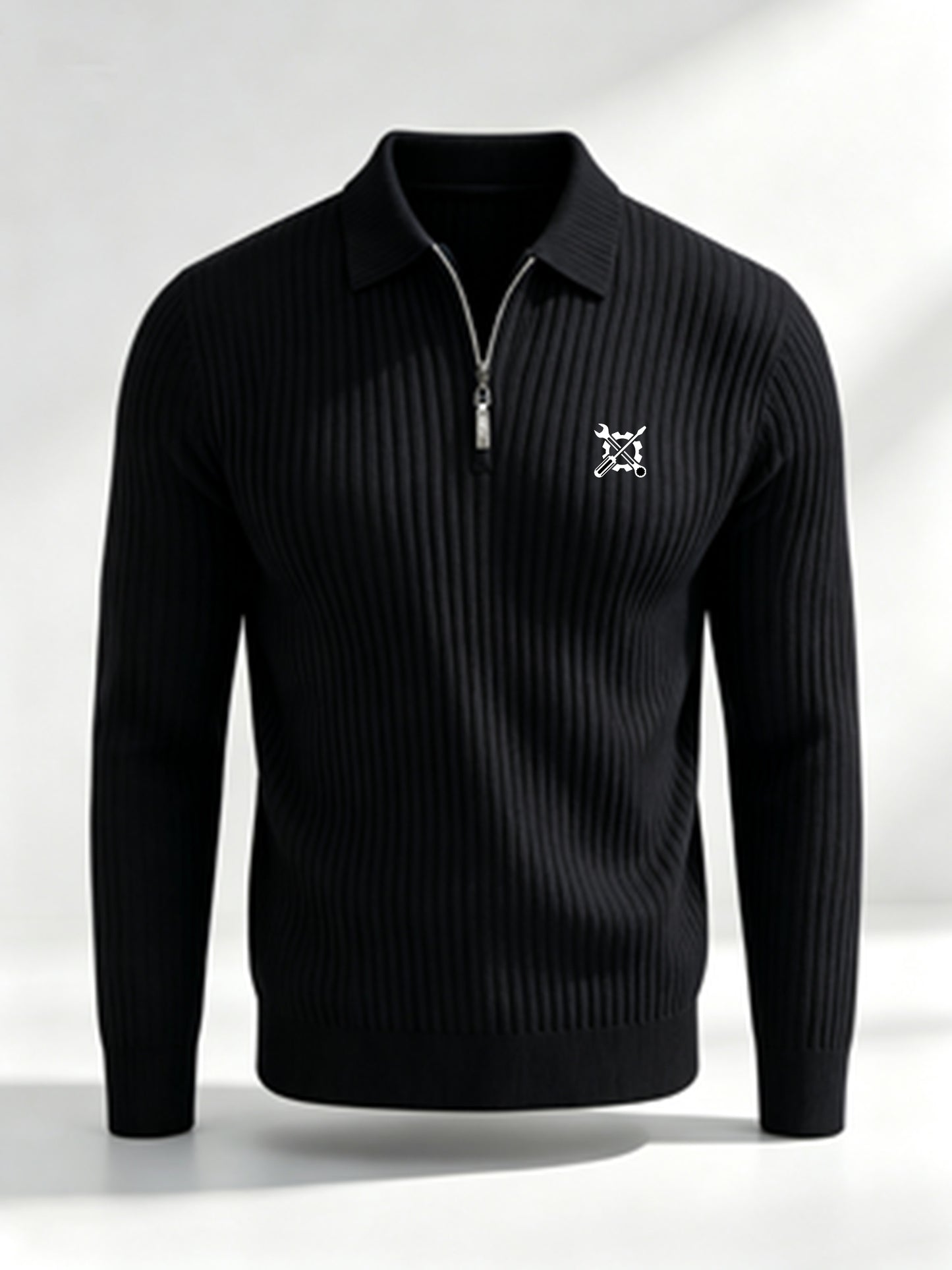 Men's Casual Long-Sleeve Ribbed Polo Shirt for Fall/Winter
