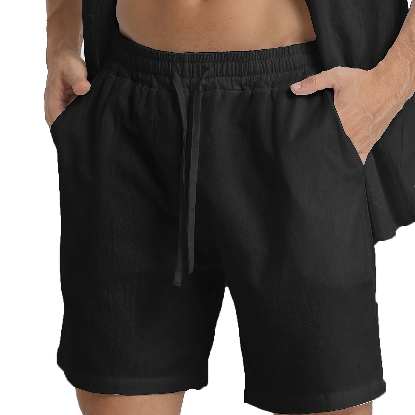 Men's Casual Comfy Cotton Breathable Active Shorts, Chic Drawstring Beach Shorts