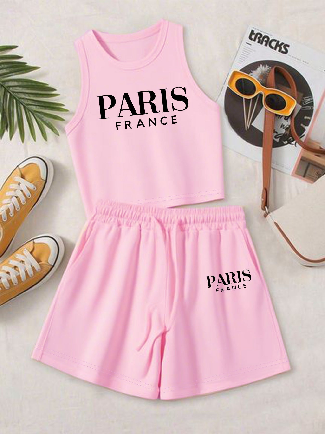 Casual Women's Two-Piece Vest and Shorts Set with Pattern Print