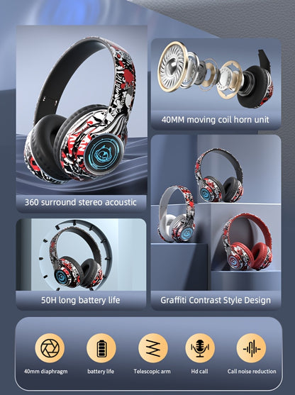Wireless Headset with Shocking Sound, HIFI Sound Quality, 50 Hours Battery Life, Support Card Playback, Wired/Wireless Connection, RGB Luminous Lamp Effect, New Upgrade/Physical Noise Reduction, Acoustic Fidelity, Non-Inducti