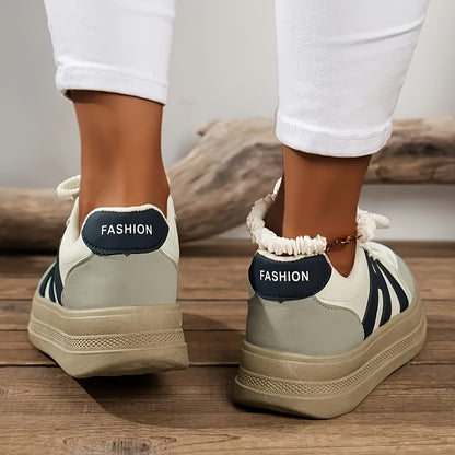 Women'S Thick Sole Casual Sneakers, Breathable Fabric Upper, All-Season Spring Sports Shoes, Stabilizing Support, Sole, Polyurethane Insole, Solid Color Design