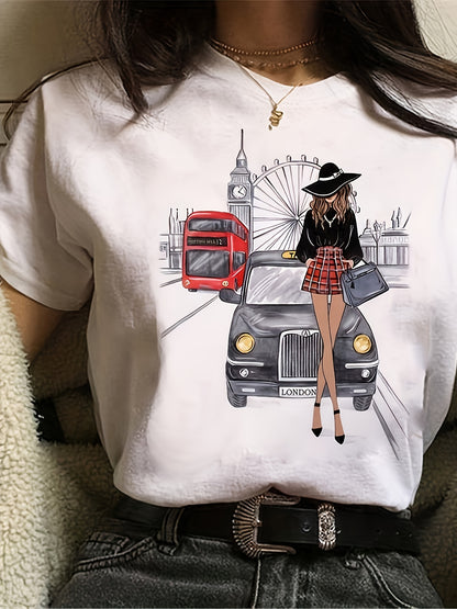 Women's Casual Loose Fit T-Shirt with Pattern, Cotton Blend