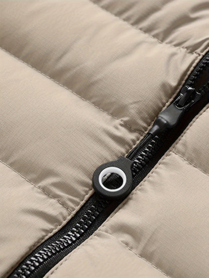 Men'S Winter Jacket with Detachable Hood - Black & Green Color Block, Zip-Up Casual Coat, Long Sleeve, Polyester Lining, Pockets, Regular Fit for Fall/Winter Outdoor Wear, Winter Coat, Fall Outerwear, Trendy Winter Jacket, Du