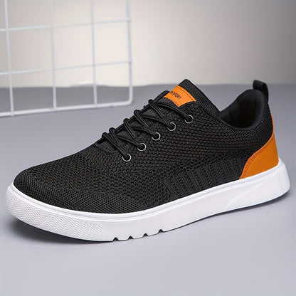 Men's Trendy Woven Knit Breathable Skate Shoes, Comfy Non Slip Lace Up Sneakers For Men's Outdoor Activities