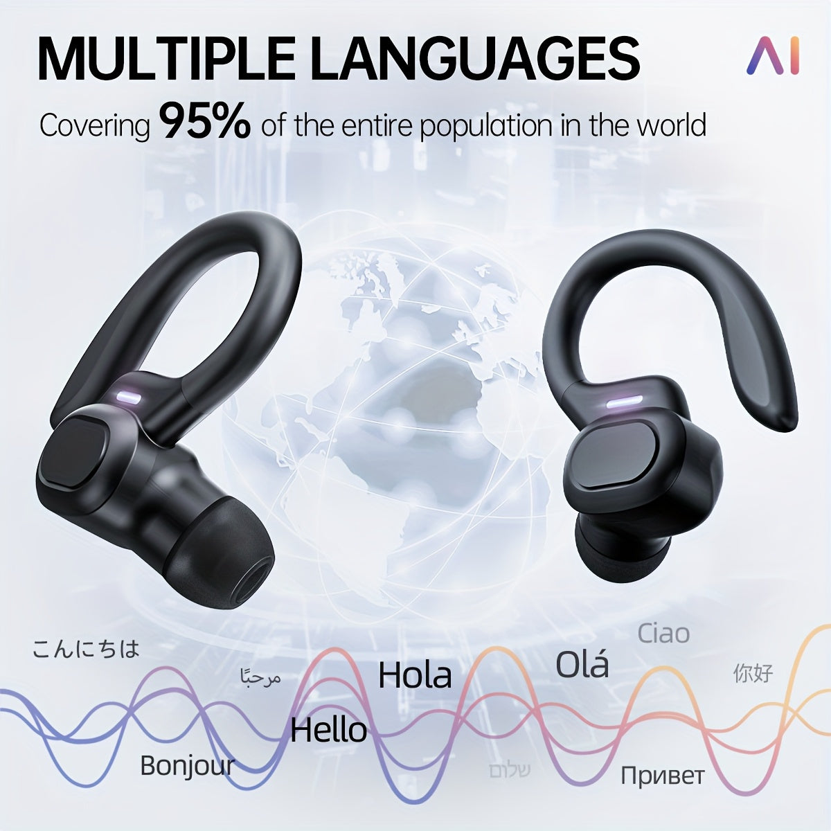 LIFEBEE Real-Time Multi-Language Translation TWS Sports Earbuds, True Wireless Ear Hook Headphones with Microphone, Wireless Connectivity, Volume Control, USB Rechargeable - Ideal for Workout & Daily Use, Wireless Earbuds