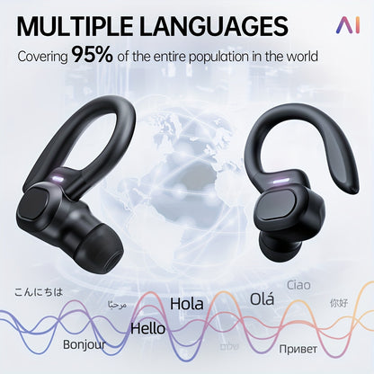 LIFEBEE Real-Time Multi-Language Translation TWS Sports Earbuds, True Wireless Ear Hook Headphones with Microphone, Wireless Connectivity, Volume Control, USB Rechargeable - Ideal for Workout & Daily Use, Wireless Earbuds