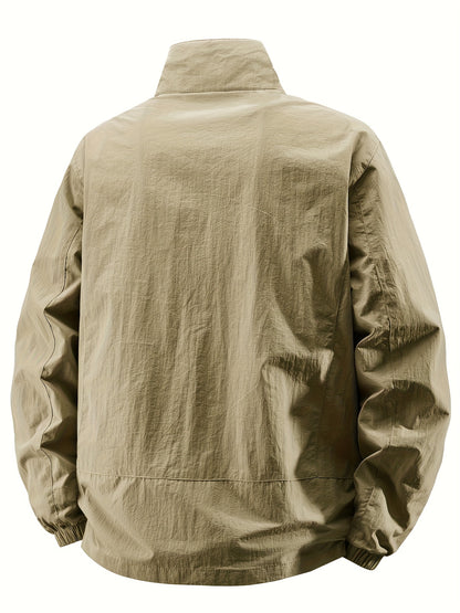 Տղամարդու ձիթապտղի կանաչ բոմբեր բաճկոն՝ կանգնած օձիքով - ամենօրյա, հարմարավետ, կայծակաճարմանդով վերնազգեստ՝ բացօթյա գործունեության համար, ամենօրյա հագուստ | Կանգնած օձիքով բաճկոն | Կայծակաճարմանդով բաճկոն