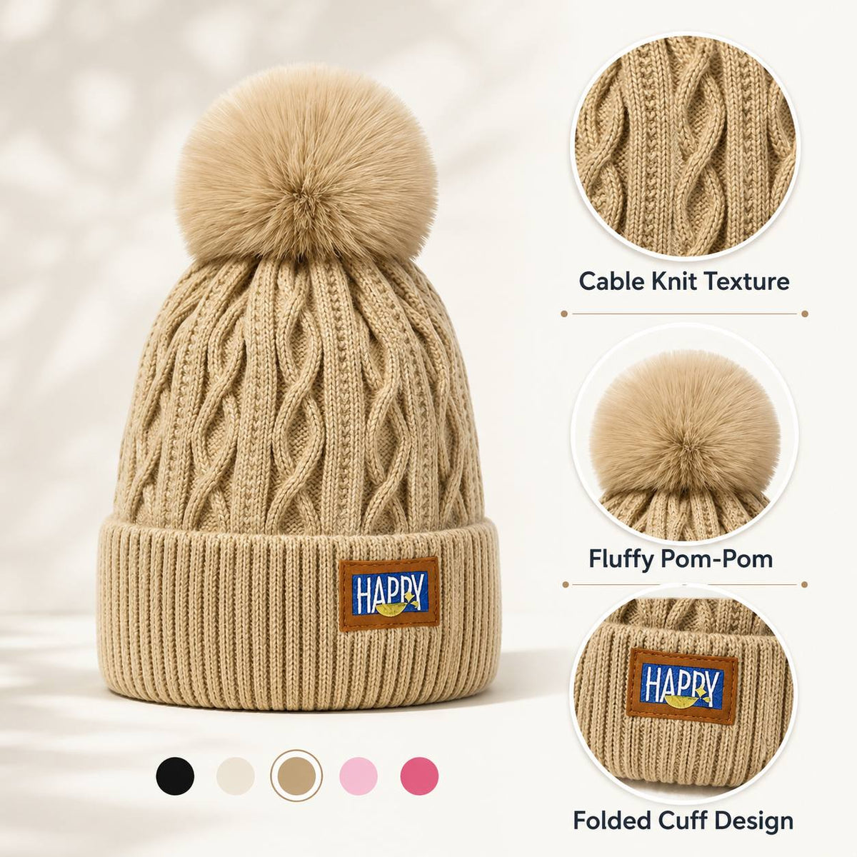 Women’s Lightweight Knit Pom-Pom Winter Hat - Warm & Trendy