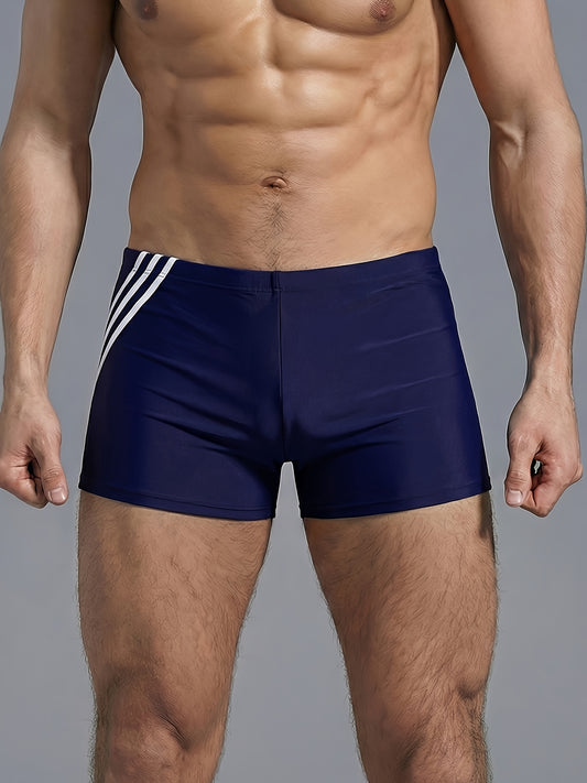 Տղամարդկանց նեղ կտրվածքով, բարձր առաձգականությամբ, գծավոր, քուղով լողատաբատ
