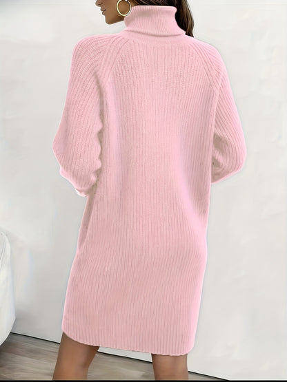 Women's Dark Green (Navy/Turquoise-Free) Sweater Dress - High Neck Collar & Single-Breasted Button Front, A-Line Silhouette Long Sleeve Coat Dress for Winter,, Office, Semi-Formal Wear (Hand Washable)