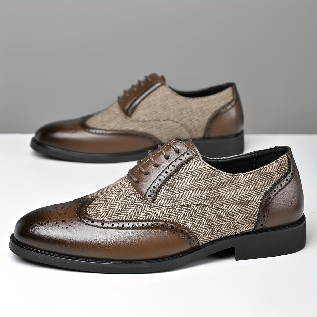 Men's Casual Business Brogue Shoes, Lace-Up Low-Top Loafers