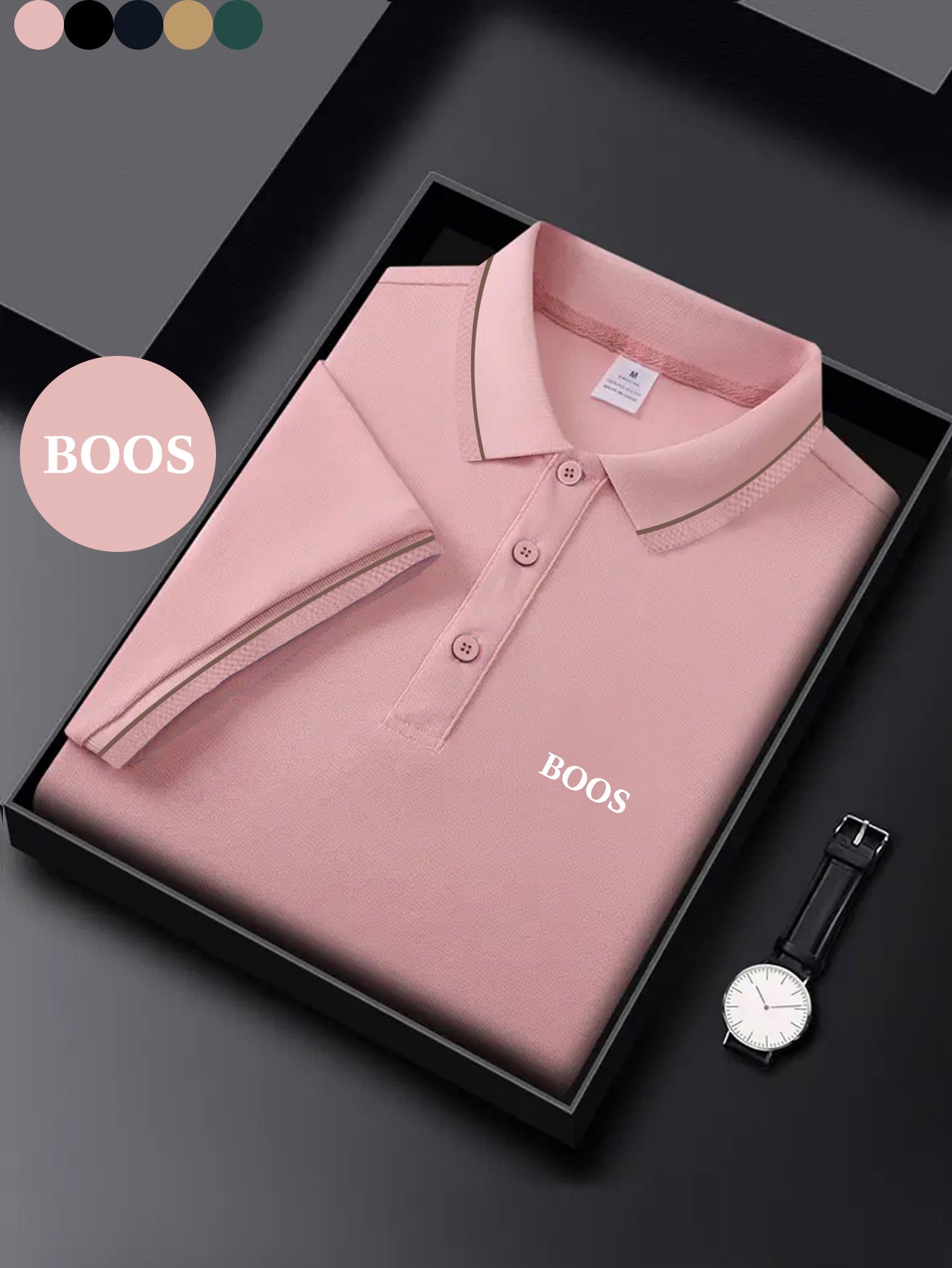 BOOS letter print, 1 premium Men's shirt, polyester fabric, regular fit, turn- collar top, summer short sleeve T-shirt, birthday gift, inner or outer wear, outdoor casual, sportswear, business casual, stylish and breathable, - ayq