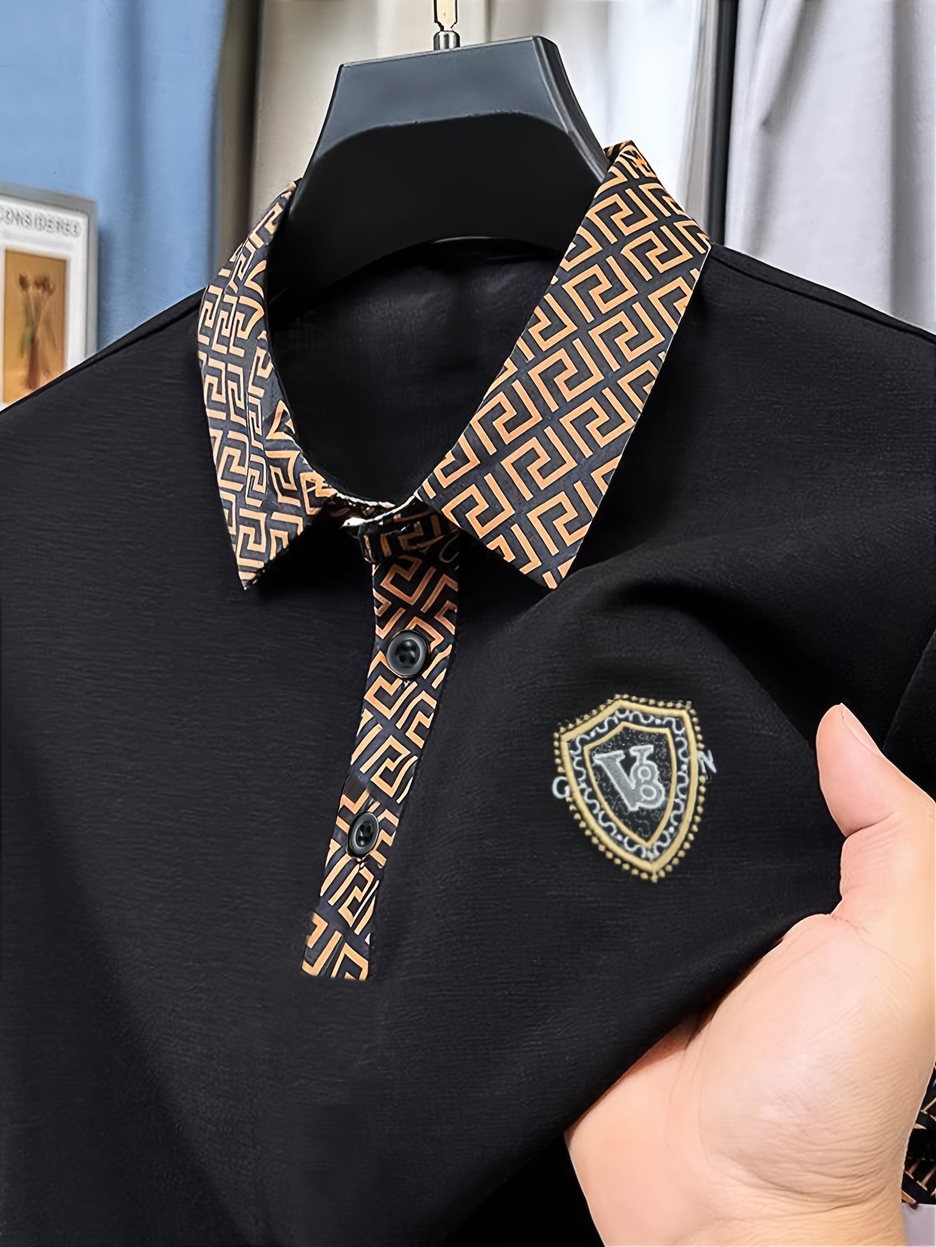 Men's Fashion Short Sleeve Shirt, Summer Trendy Casual High-End Business Collared T-Shirt, Versatile Light Luxury Embroidered Stretch Top, In Stock - ayq
