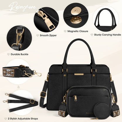 Women's Elegant 3-Piece PU Handbag & Wallet Set with Adjustable Strap