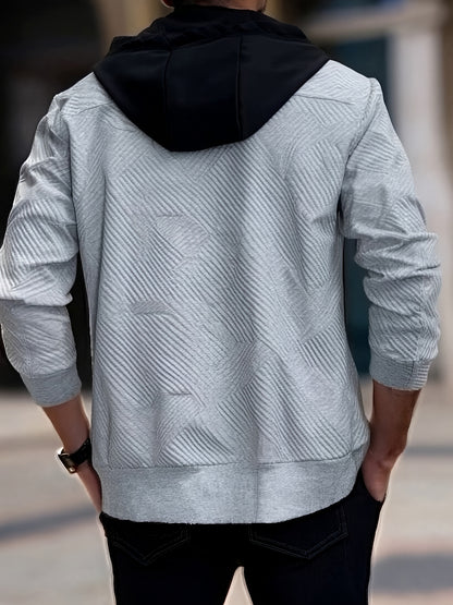 Տղամարդու առօրյա գլխարկով սվիտեր - միագույն երկար թևքով սվիտեր՝ կոճակներով առջևի մասով, սովորական չափսի աշնանային ձմեռային վերնազգեստ ամենօրյա զբոսանքների համար, սվիտեր-բաճկոն, դիմացկուն գործվածք, տրիկոտաժե