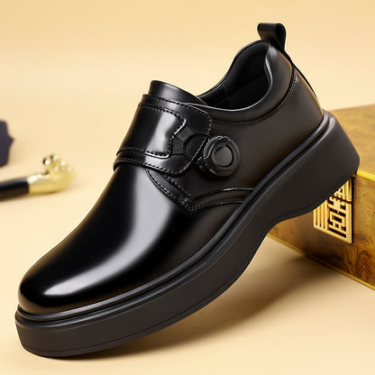 Men's Height-Increasing PU Brogue Shoes with British-Style Buckle
