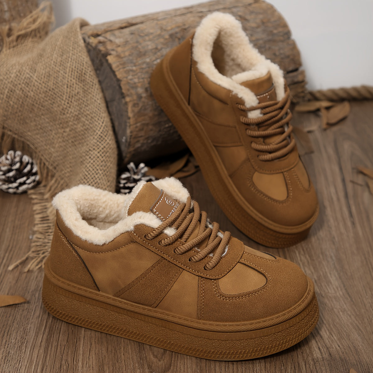 Women'S Winter Boots - Cozy Fleece-Lined Non-Slip Platform Ankle Boots with Lace-Up Closure, Round Toe & Flat Sole for Outdoor Comfort, Casual Winter Footwear, Durable Rubber Sole, Warm Fleece Lining, Y Terrain, Stylish Footw