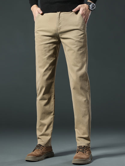Men's Slim Fit Cotton Stretch Straight-Leg Pants for Spring & Fall