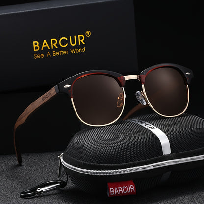 Vintage Polarized Square Sunglasses with Walnut Wood Legs