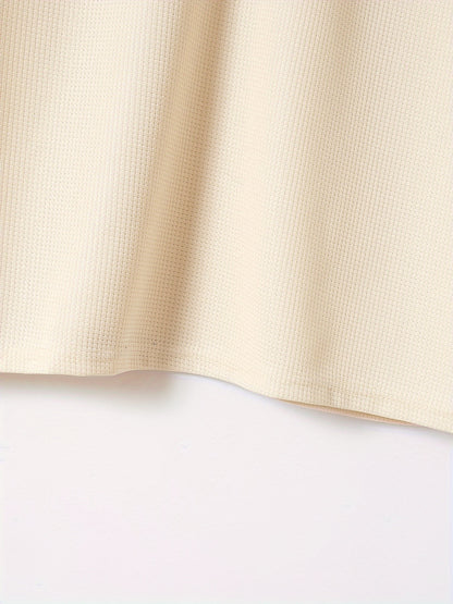 Men's Solid Waffle Stand Collar Short Sleeve Golf Shirts, Casual Style Slight Stretch Regular Fit Summer Tops, Summer Golf Shirts