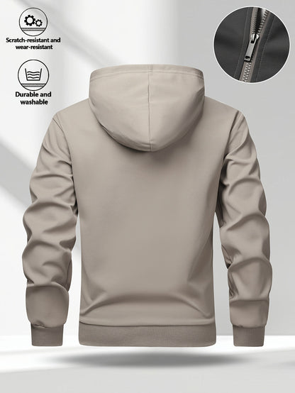 Men's Casual Hooded Zip-Up Softshell Jacket for Spring/Fall