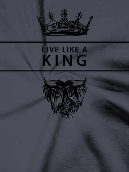 Men's 3D Digital Print T-Shirt with Crown  "LIVE LIKE A KING" Slogan - Casual Round Neck Regular Fit Machine Washable Graphic Tee for Casual Attire, Streetwear Fashion, Bold Statement Shirt, Durable Fabric Shirt