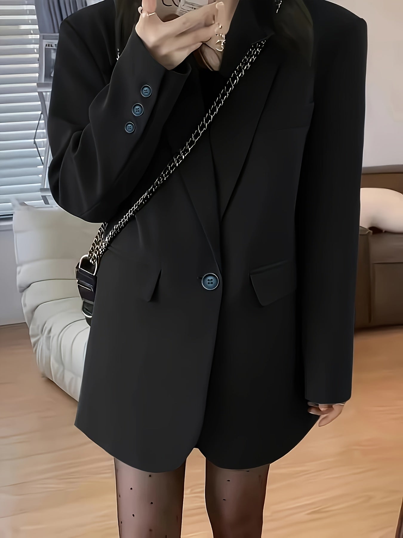 Կանացի շքեղ, առօրյա բլեյզեր՝ պոլիեսթերից, միագույն, երկար թևքերով, կոճակներով առջևի մասով և գրպաններով, ազատ չափսով, գարնանային/աշնանային բաճկոն, առօրյա հագուստի բաճկոն | մինիմալիստական ​​| մեկ օղակով բաճկոն