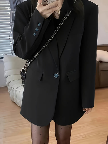 Կանացի շքեղ, առօրյա բլեյզեր՝ պոլիեսթերից, միագույն, երկար թևքերով, կոճակներով առջևի մասով և գրպաններով, ազատ չափսով, գարնանային/աշնանային բաճկոն, առօրյա հագուստի բաճկոն | մինիմալիստական ​​| մեկ օղակով բաճկոն