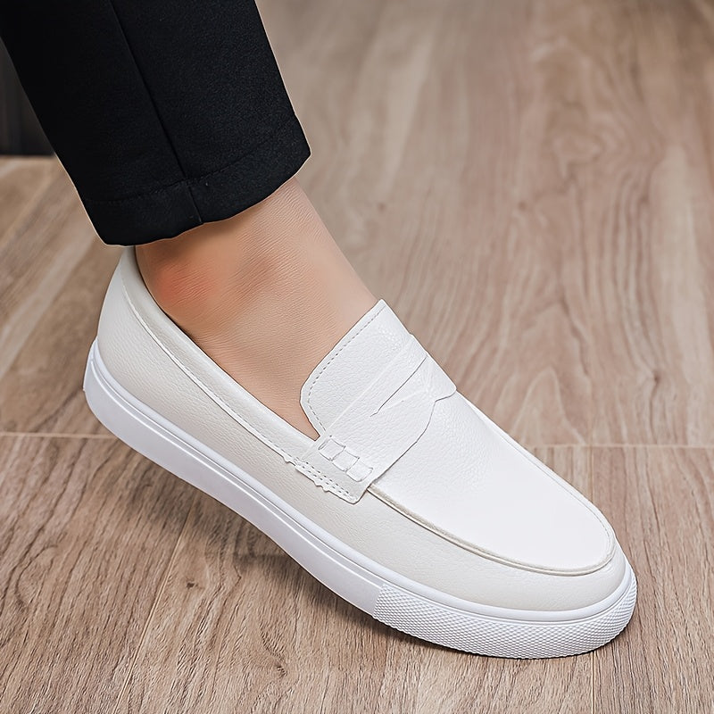 Men's White PU Loafers Casual Slip-On All-Season Sneakers