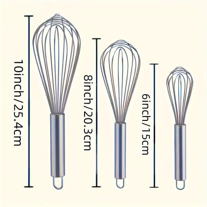 A Set of 3 Stainless Steel Whisks - Manual Kitchen Mixers Suitable for Blending, Whipping, And Stirring - a Bubble Whisk Set Designed for Enhanced Durability, Food-Grade, Easy to Clean, Ergonomic Design - No Batteries Require