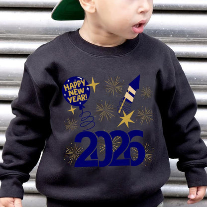 Boys' 2026 New Year Rocket & Fireworks Print Sweatshirt - Winter Warm Long Sleeve Sweater with 2026 Number Design, Casual Round Neck Pullover for Christmas & Parties ( to)