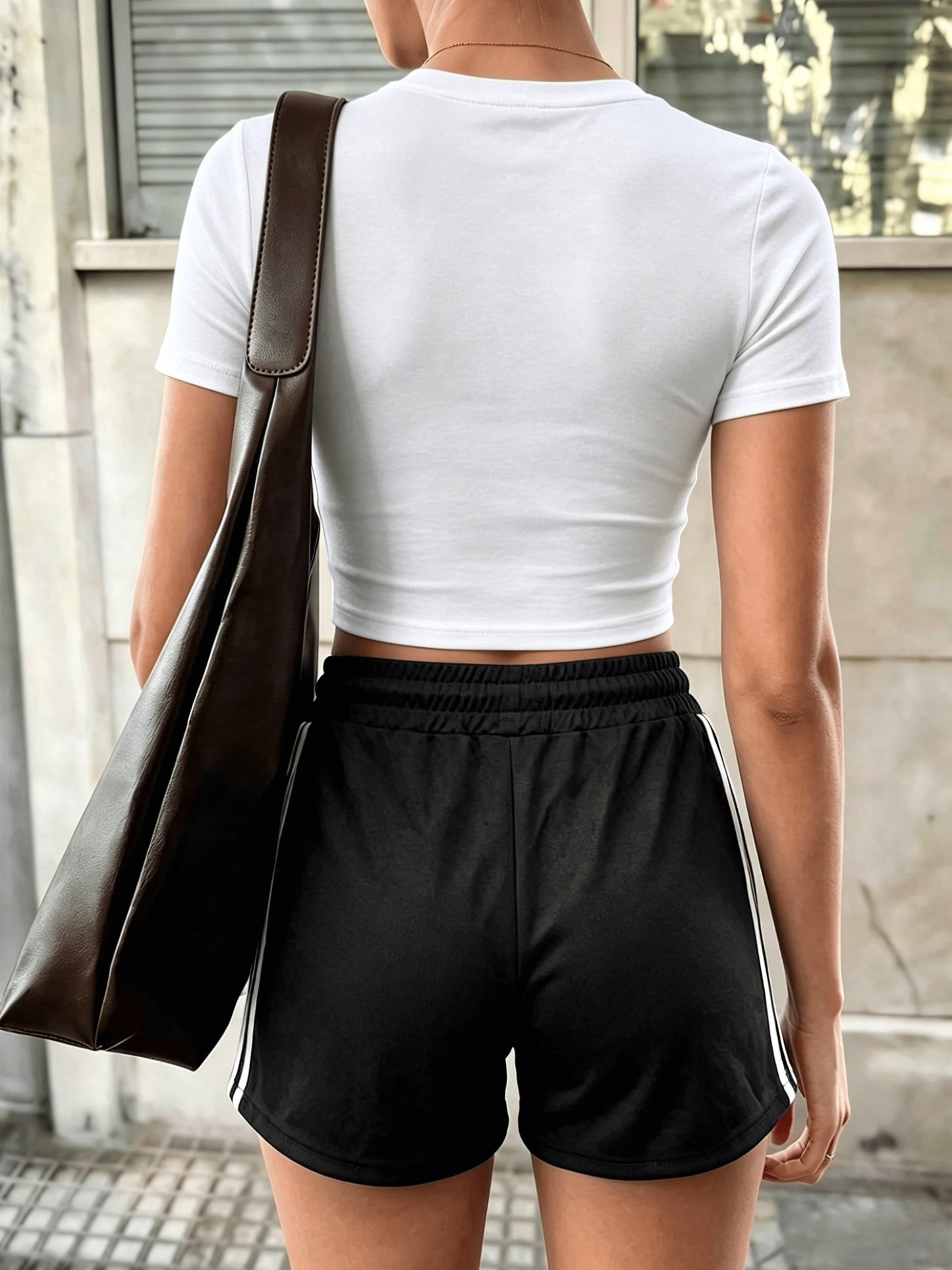 Women’s Slim-Fit Cropped T-Shirt & Striped Shorts Set - Casual Spring