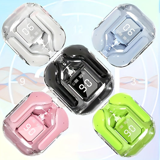 Wireless Earbuds Transparent TWS Silicone In-Ear Sports Gaming Headphones HIFI Stereo LED Display Birthday/Christmas/Gift for Boyfriend/Girlfriend