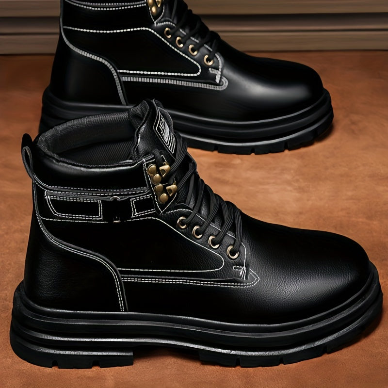 Large Size Men's High-Top Trendy British Style Short Boots Mid-Calf Work Boots Men's Hiking Boots High-Top Casual Shoes Short Boots