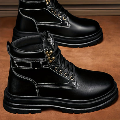 Large Size Men's High-Top Trendy British Style Short Boots Mid-Calf Work Boots Men's Hiking Boots High-Top Casual Shoes Short Boots