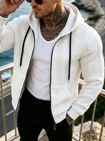 Men's Cable Knit Hooded Jacket Casual Fall Winter Outerwear