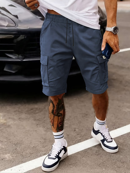 Men's Casual Summer Cargo Shorts with Elastic Waist and Pockets