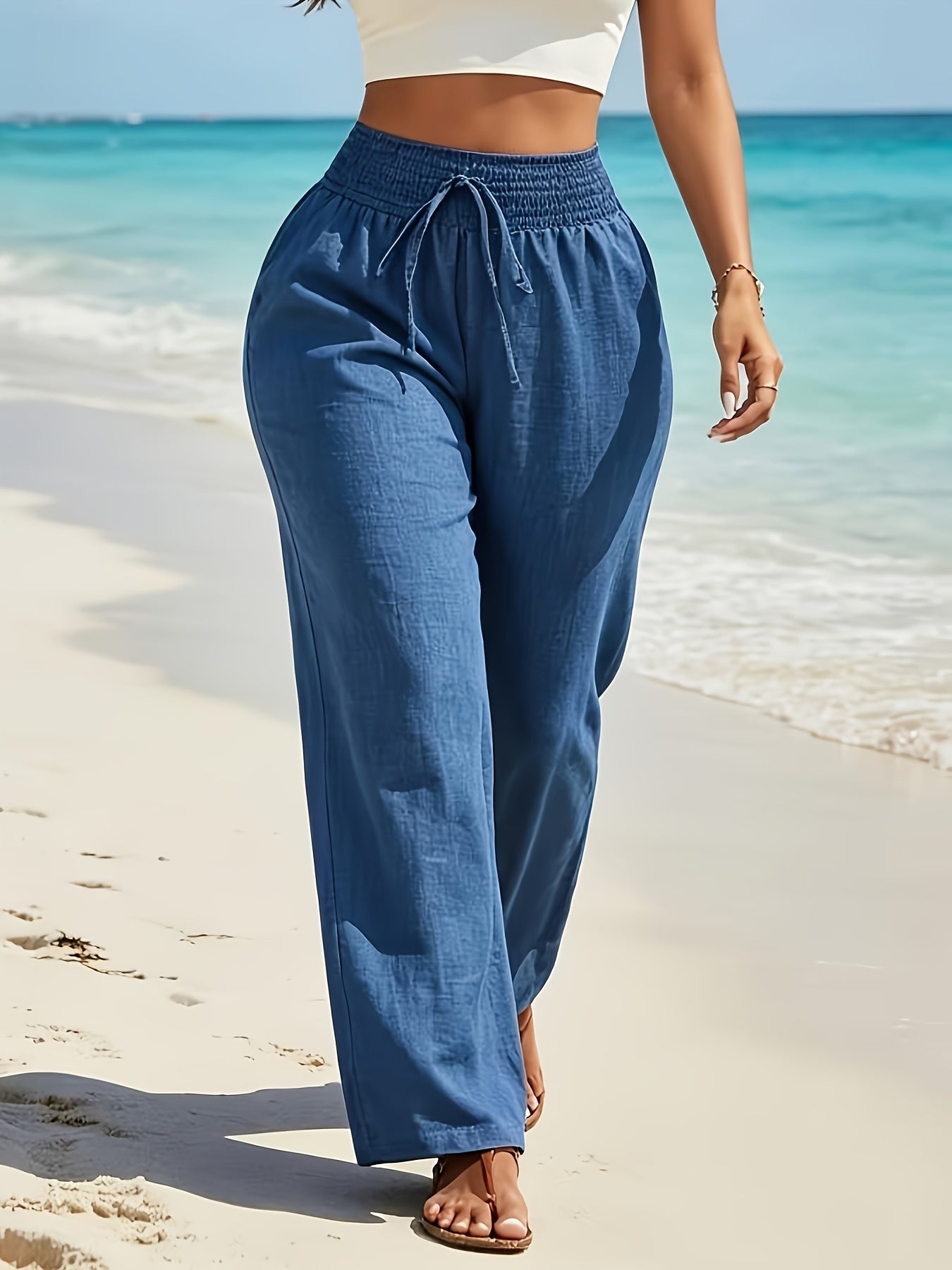 Plus Size Women's Casual Wide-Leg High-Waist Elastic Pants