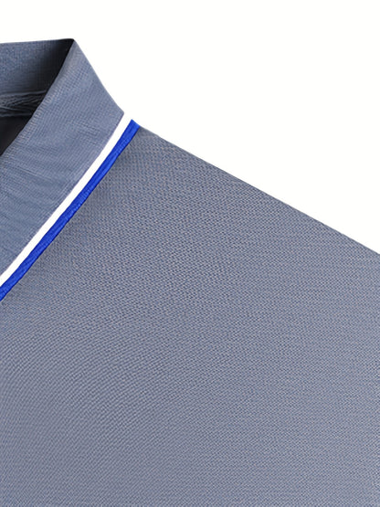 Men'S Comfortable POLO Shirt | Classic Button-Up Lapel Collar, Casual Style, Short Sleeve, Solid Color - ayq