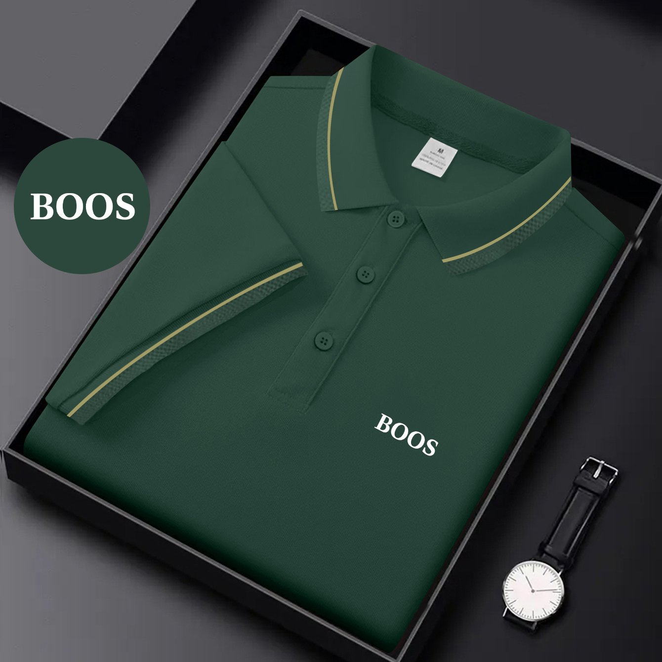BOOS letter print, 1 premium Men's shirt, polyester fabric, regular fit, turn- collar top, summer short sleeve T-shirt, birthday gift, inner or outer wear, outdoor casual, sportswear, business casual, stylish and breathable, - ayq
