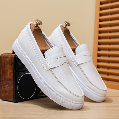 Men's White PU Loafers Casual Slip-On All-Season Sneakers