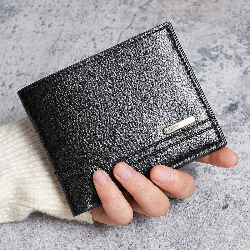 Men's Sleek Lychee Pattern Wallet - Large Capacity, Multi-Card Holder with Soft Faux Leather - Perfect for Christmas & Valentine's Day Gifts